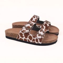 Dép đế trấu 2 khóa quai ngang Bò sữa CowHide HISHOO H093