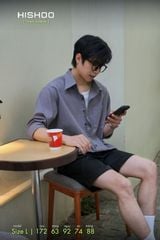 Áo Sơ Mi Nam Xám Môn Tay Dài Relax Form Rộng, Cổ Thường, Lai Ngang Linen Solene Vải Mềm Mát HISHOO A2T003