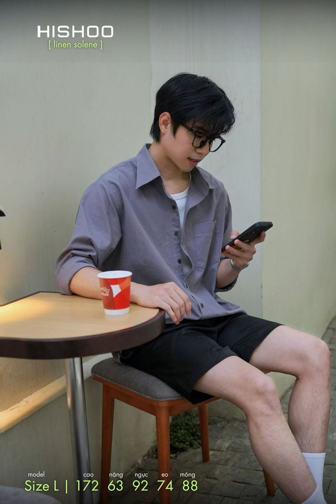 Áo Sơ Mi Nam Tay Dài Relax Form Rộng, Cổ Thường, Lai Ngang Linen Solene Vải Mềm Mát HISHOO A2T003