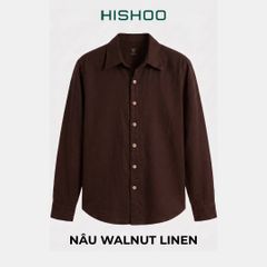 Áo Sơ Mi Rêu Nút Gỗ Nam Tay Dài Relax Form Rộng, Cổ Thường, Lai Ngang Linen Solene Vải Mềm Mát HISHOO A2T003