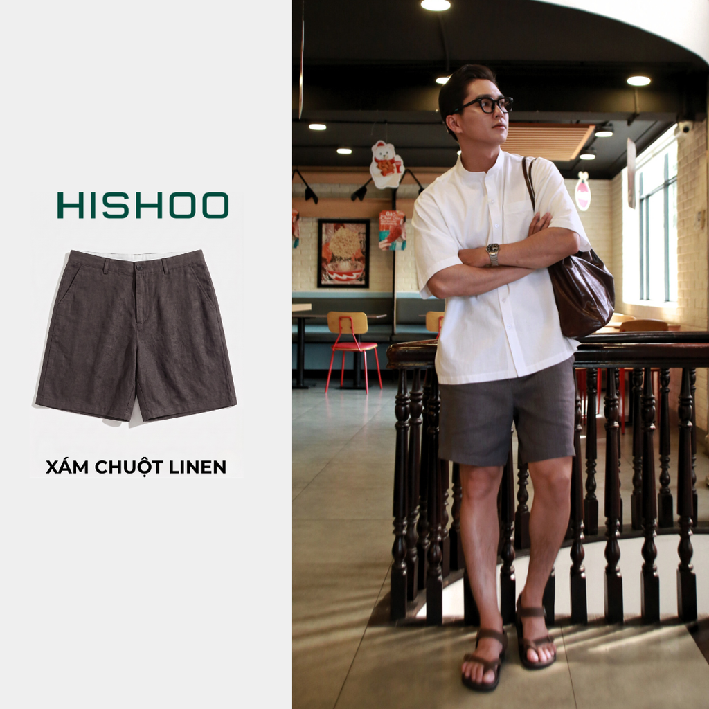 Quần short nam Linen Solene HISHOO Thoáng mát giữ form mặc đi chơi đi làm Q1T001