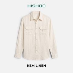 Áo Sơ Mi Nam 2 Túi Tay Dài  Relax Form Rộng, Cổ Thường, Lai Ngang Linen Solene Vải Mềm Mát HISHOO A2T005