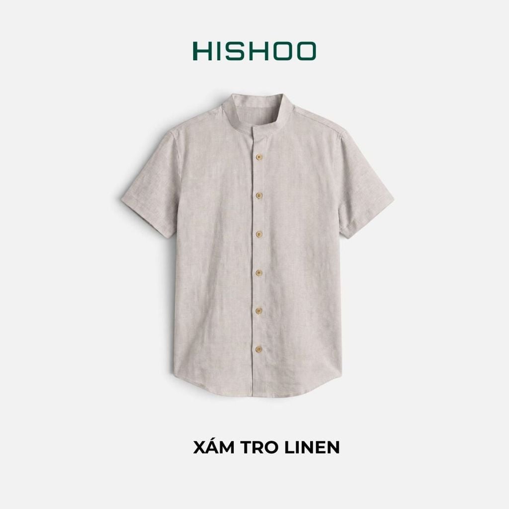 Áo Sơ Mi Nữ Nút Gỗ Relax Form Rộng, Cổ Tàu Vuông, Lai Ngang Linen Solene Vải Mềm Mát HISHOO A1G002