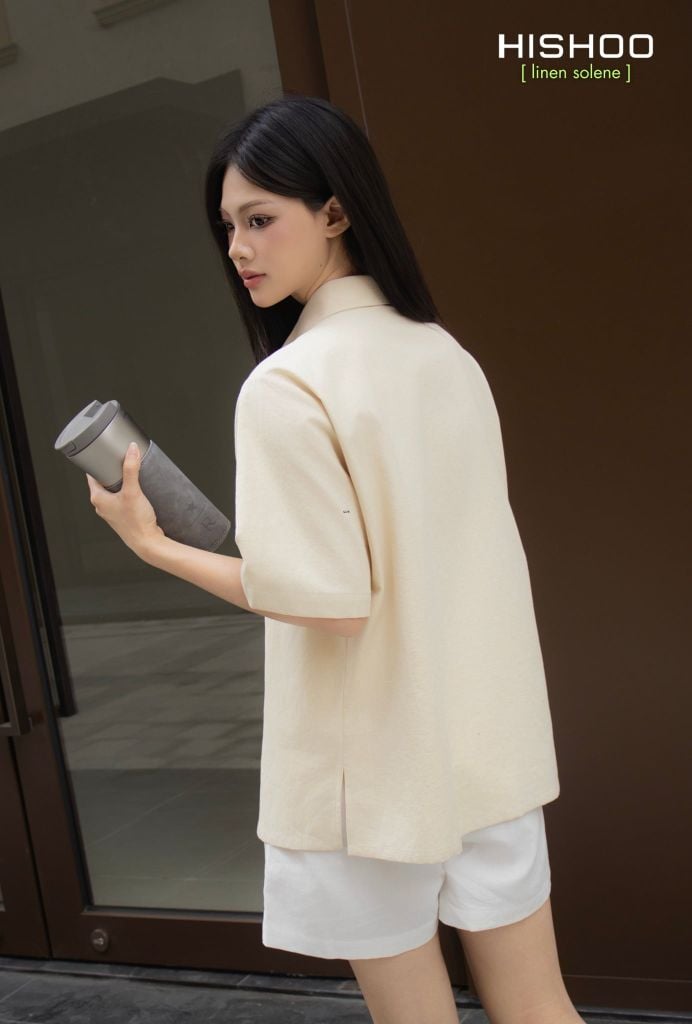 Áo Sơ Mi Nữ Relax Form Rộng, Cổ Thường, Lai Ngang Linen Solene Vải Mềm Mát HISHOO A1G003