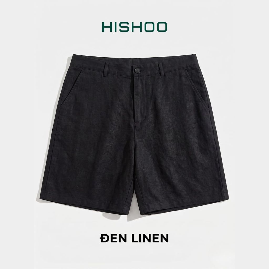 Quần short nam Linen Solene HISHOO Thoáng mát giữ form mặc đi chơi đi làm Q1T001