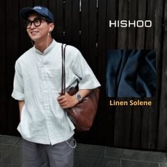 Áo Sơ Mi Tàu Tròn Nam Xám Tro Relax Form Rộng, Cổ Tàu Tròn, Lai Ngang Linen Solene Vải Mềm Mát HISHOO A1T001