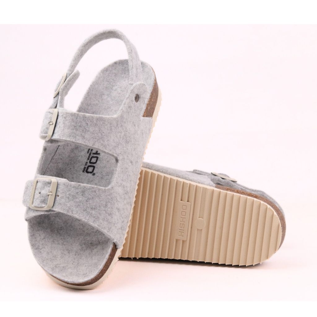 Dép đế trấu sandal birken quai ngang 2 khoá vải dạ Premium HISHOO B102