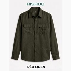 Áo Sơ Mi Nam 2 Túi Tay Dài  Relax Form Rộng, Cổ Thường, Lai Ngang Linen Solene Vải Mềm Mát HISHOO A2T005