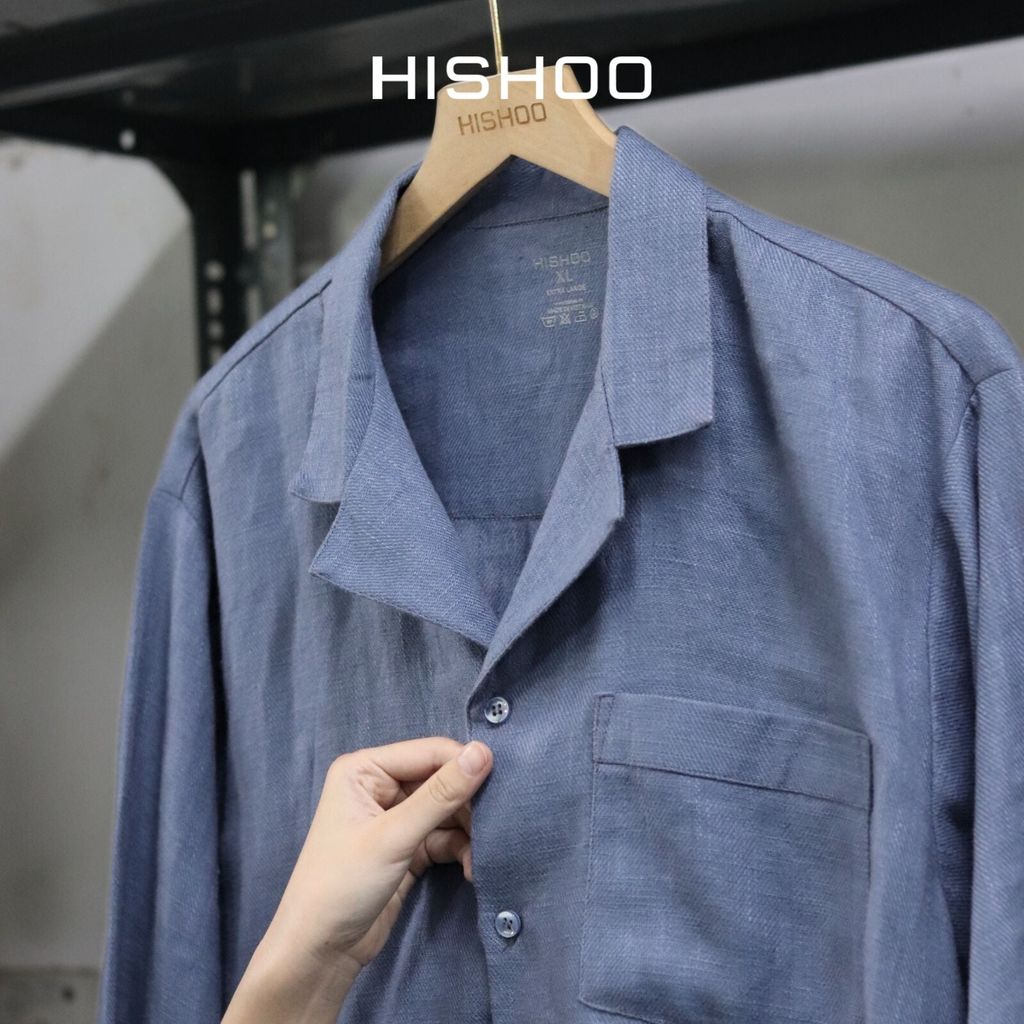 Áo Sơ Mi Nam Tay Dài Relax Form Rộng, Cổ Danton, Lai Ngang Linen Solene Vải Mềm Mát HISHOO A2T004