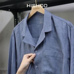 Áo Sơ Mi Nam Tay Dài Relax Form Rộng, Cổ Danton, Lai Ngang Linen Solene Vải Mềm Mát HISHOO A2T004