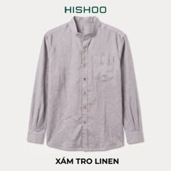 Áo Sơ Mi Nam Nút Gỗ Tay Dài Relax Form Rộng, Cổ Tàu Vuông, Lai Ngang Linen Solene Vải Mềm Mát HISHOO A2T002