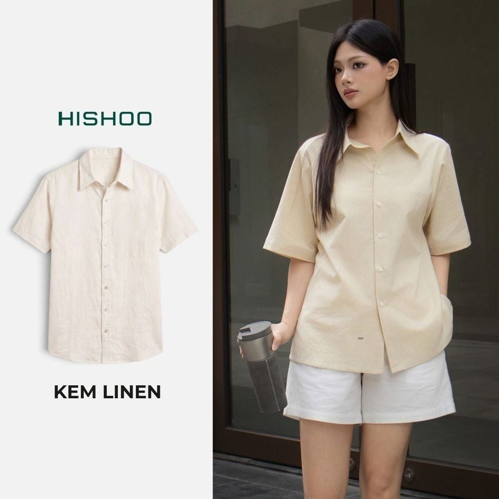 Áo Sơ Mi Nữ Relax Form Rộng, Cổ Thường, Lai Ngang Linen Solene Vải Mềm Mát HISHOO A1G003