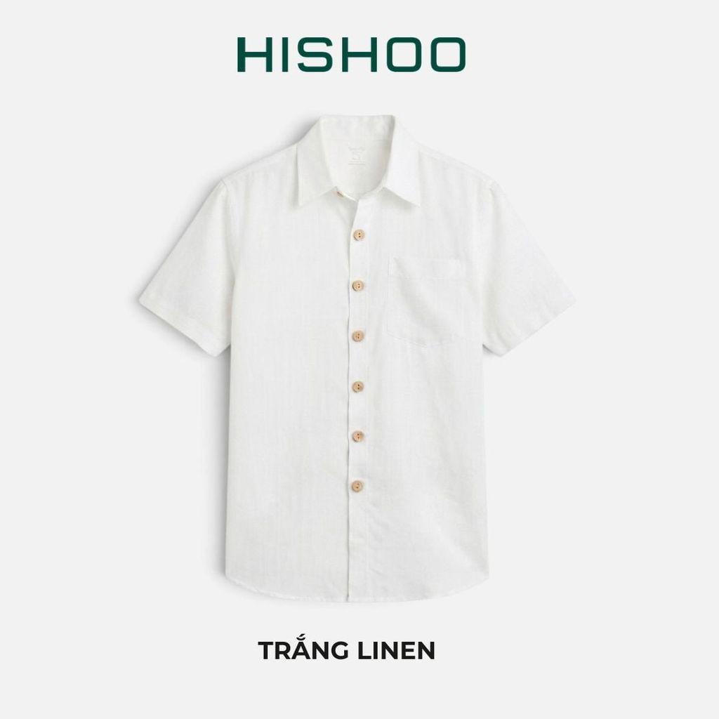 Áo Sơ Mi Nam Nút Gỗ Relax Form Rộng, Cổ Thường, Lai Ngang Linen Solene Vải Mềm Mát HISHOO A1T003