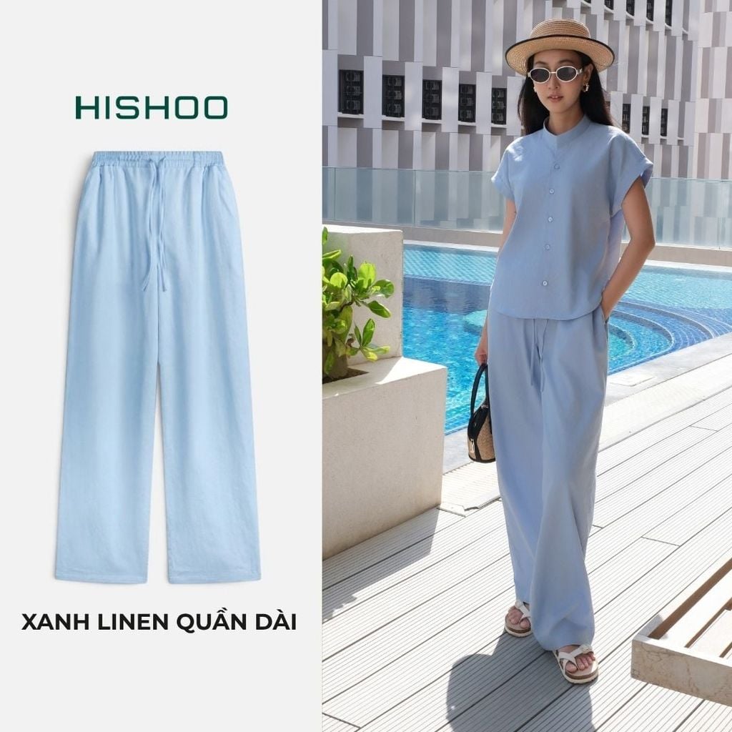Quần dài Linen Nữ Lưng Thun, Hishoo basic mặc đi chơi, đi làm HISHOO Q3G001