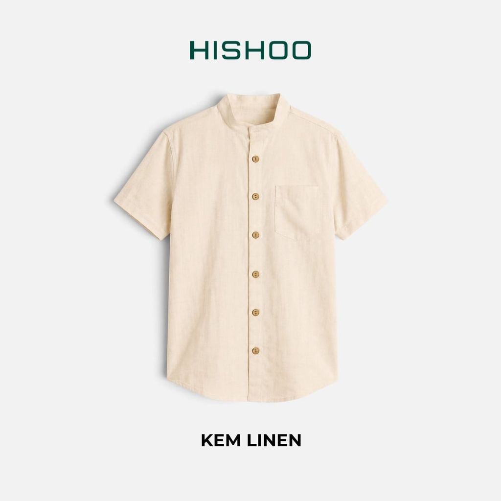 Áo Sơ Mi Nam Nút Gỗ Relax Form Rộng, Cổ Tàu Vuông, Lai Ngang Linen Solene Vải Mềm Mát HISHOO A1T002