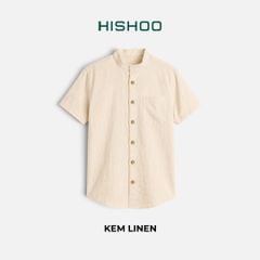 Áo Sơ Mi Nam Nút Gỗ Relax Form Rộng, Cổ Tàu Vuông, Lai Ngang Linen Solene Vải Mềm Mát HISHOO A1T002