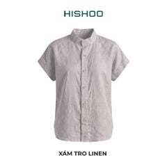 Áo Sơ Mi Nữ Tay Ngắn Relax Form Rộng, Cổ Tàu Vuông, Linen Solene Vải Mềm Mát HISHOO A4G002