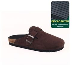 Dép đế trấu sục Boston quai ngang Nâu Walnut da lộn  HISHOO R109