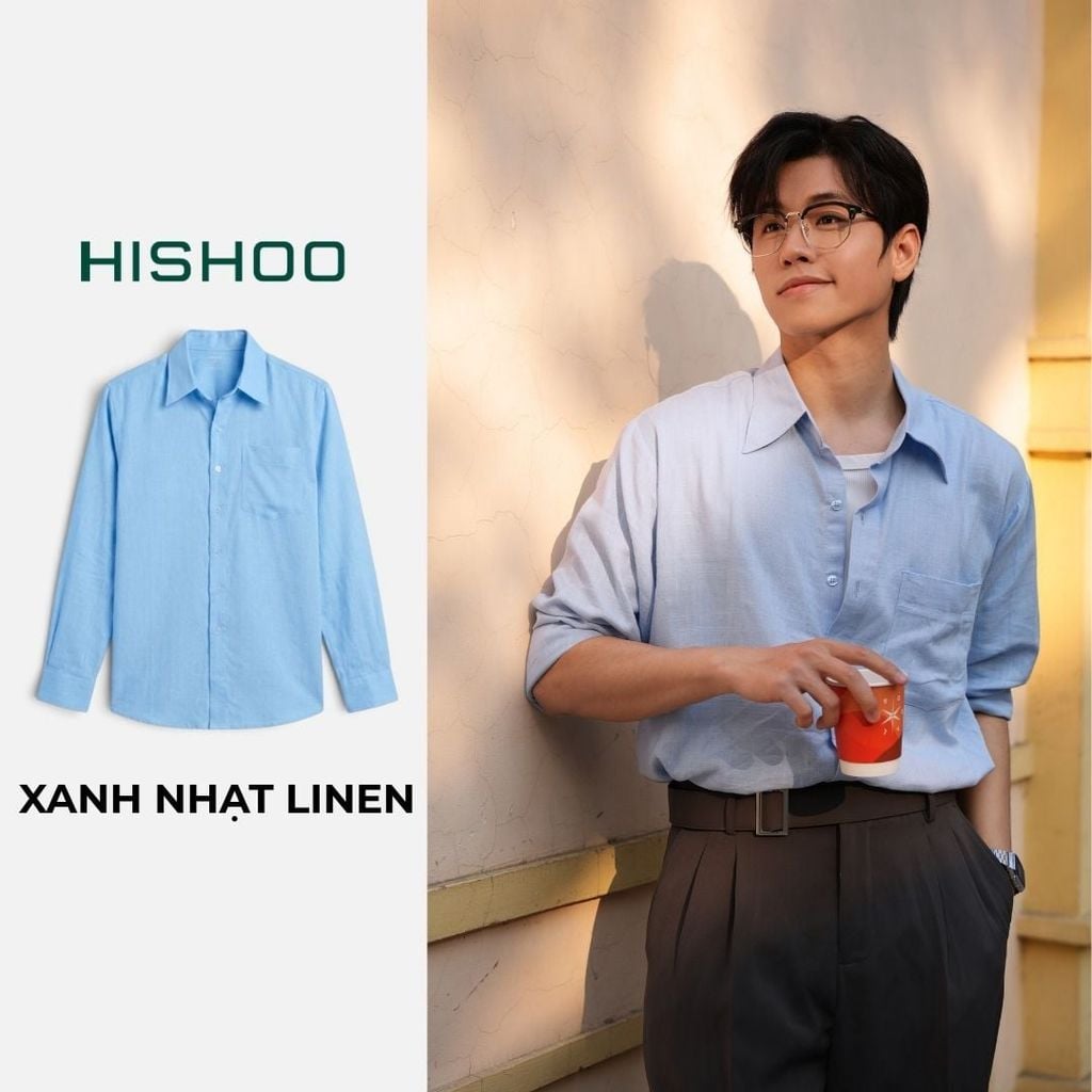 Áo Sơ Mi Nam Tay Dài Relax Form Rộng, Cổ Thường, Lai Ngang Linen Solene Vải Mềm Mát HISHOO A2T003