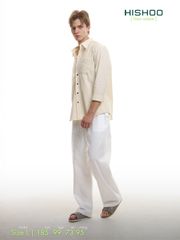 Áo Sơ Mi Nam Tay Dài Relax Form Rộng, Cổ Thường, Lai Ngang Linen Solene Vải Mềm Mát HISHOO A2T003