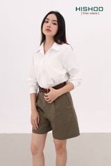 Quần kaki nữ lưng cao xếp li Hishoo short suông basic mặc đi chơi, đi làm HISHOO Q2G001