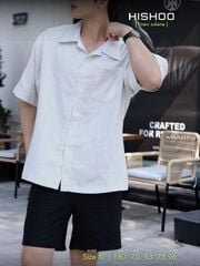Áo Sơ Mi Nam Xám Tro Relax Form Rộng, Cổ Bác Sĩ, Lai Ngang Linen Solene Vải Mềm Mát HISHOO A1T004