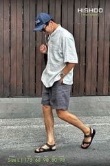 Áo Sơ Mi Tàu Tròn Nam Xám Tro Relax Form Rộng, Cổ Tàu Tròn, Lai Ngang Linen Solene Vải Mềm Mát HISHOO A1T001