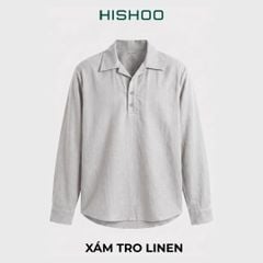 Áo Sơ Mi Nam Tay Dài Relax Form Rộng, Cổ Polo Danton, Xẻ V Linen Solene Vải Mềm Mát HISHOO A3T004