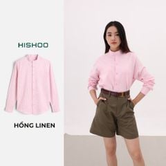 Áo Sơ Mi Tay Dài Nữ Relax Form Rộng, Cổ Tàu Vuông, Lai Ngang Linen Solene Vải Mềm Mát HISHOO A2G002