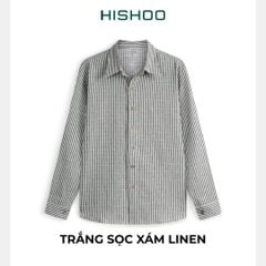 Áo Sơ Mi Sọc Nút Gỗ Tay Dài Nữ Relax Form Rộng, Cổ Thường, Lai Ngang Linen Solene Vải Mềm Mát HISHOO A2G003