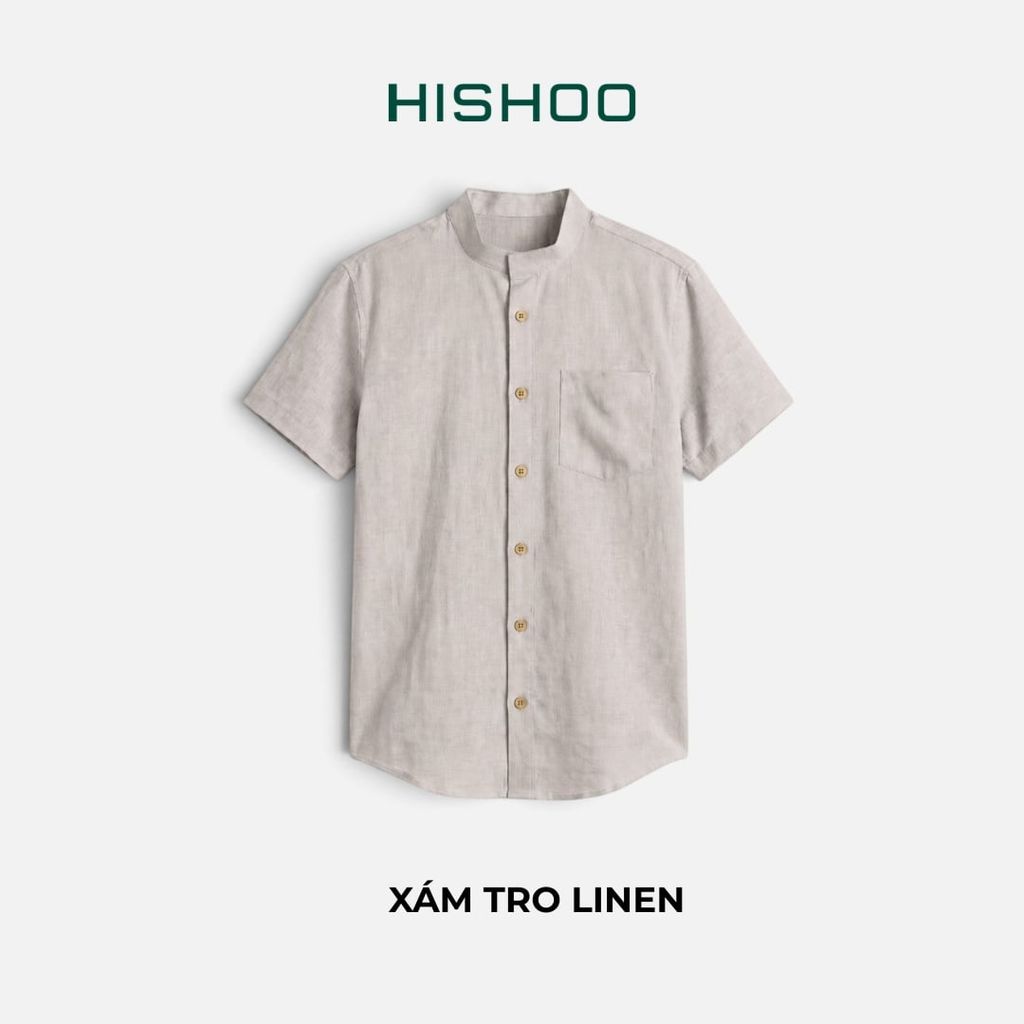 Áo Sơ Mi Nam Nút Gỗ Relax Form Rộng, Cổ Tàu Vuông, Lai Ngang Linen Solene Vải Mềm Mát HISHOO A1T002