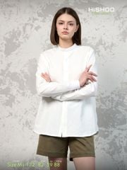 Áo Sơ Mi Tay Dài Nữ Trắng Relax Form Rộng, Cổ Tàu Vuông, Lai Ngang Linen Solene Vải Mềm Mát HISHOO A2G002
