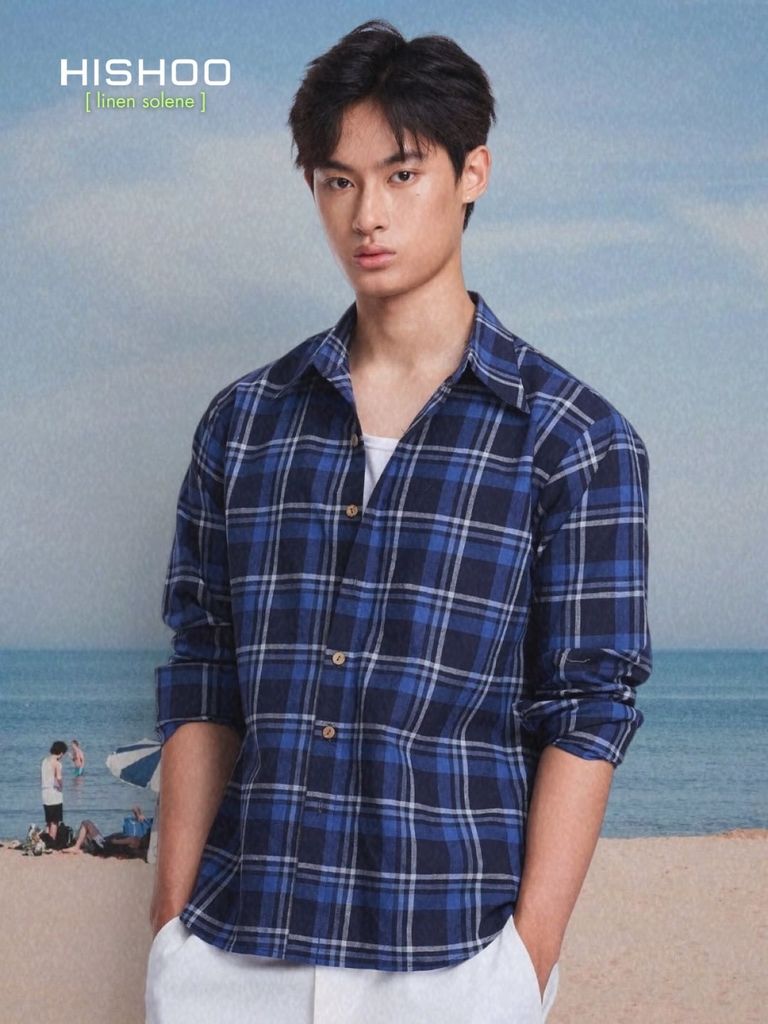 Áo Sơ Mi Caro Nút Gỗ Tay Dài Nam Relax Form Rộng, Cổ Thường, Lai Ngang Linen Solene Vải Mềm Mát HISHOO A2T003