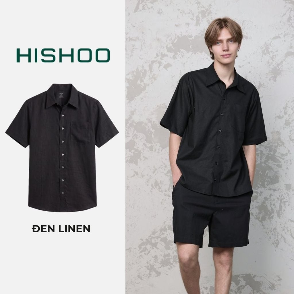 Áo Sơ Mi Nam Relax Form Rộng, Cổ Thường, Lai Ngang Linen Solene Vải Mềm Mát HISHOO A1T003