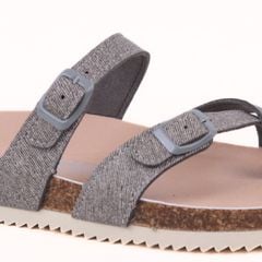 Dép đế trấu birken Xỏ Ngón Xám Demin Khóa Xám Premium HISHOO B098