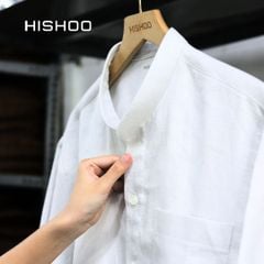 Áo Sơ Mi Tàu Tròn Nam Xám Tro Relax Form Rộng, Cổ Tàu Tròn, Lai Ngang Linen Solene Vải Mềm Mát HISHOO A1T001