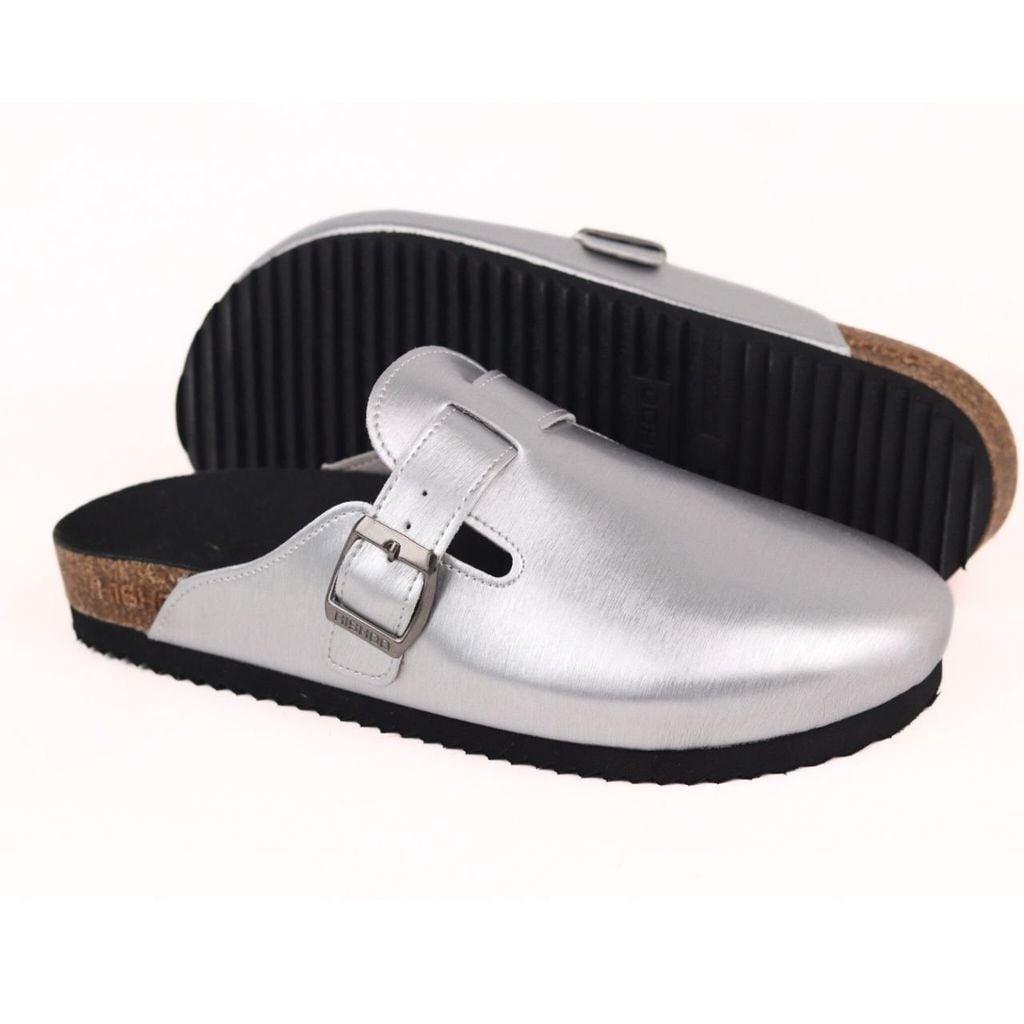 Dép đế trấu sục Boston quai ngang Bạc HISHOO R109