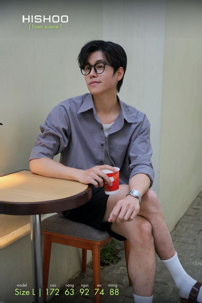 Áo Sơ Mi Nam Tay Dài Relax Form Rộng, Cổ Thường, Lai Ngang Linen Solene Vải Mềm Mát HISHOO A2T003