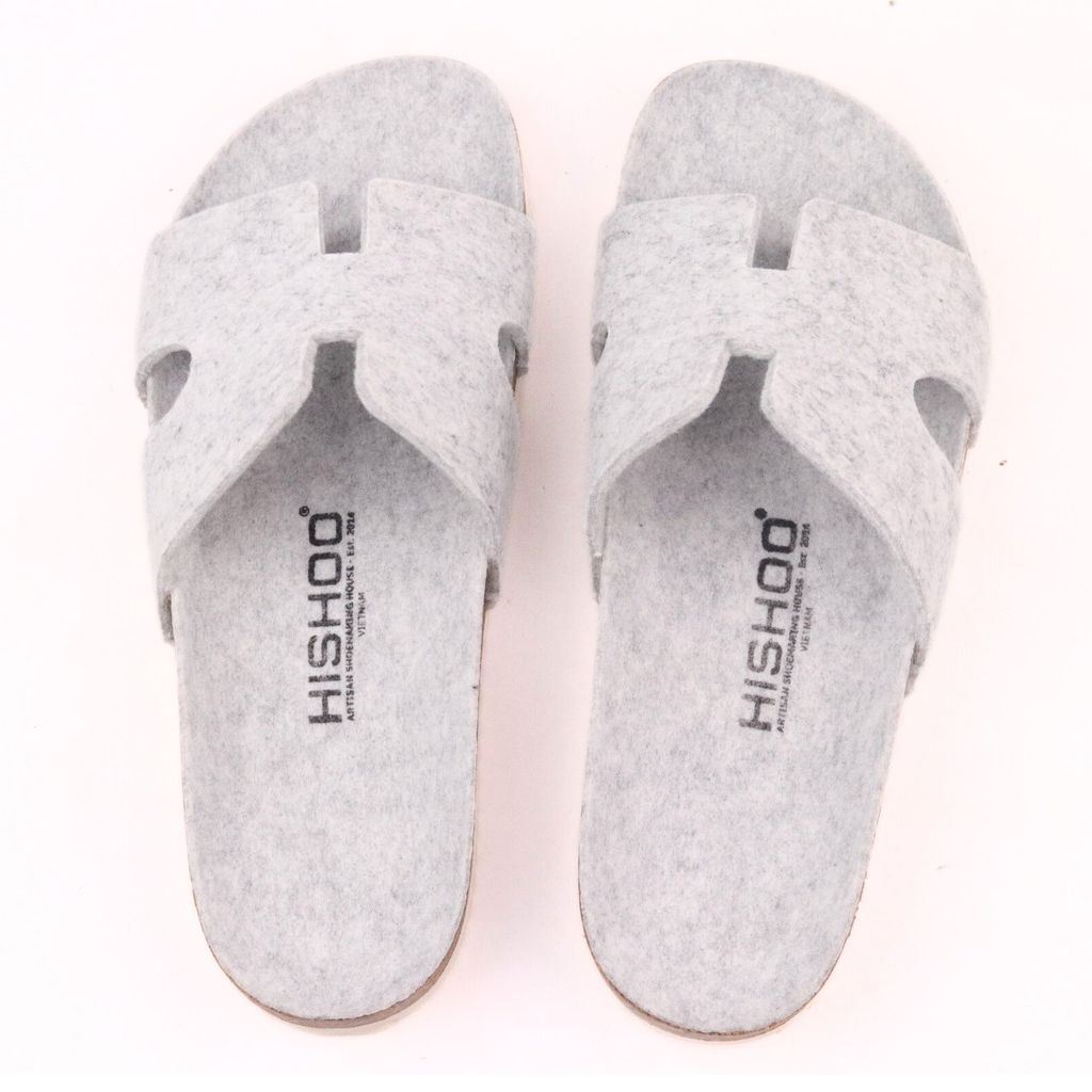 Dép đế trấu birken chữ H vải dạ Premium HISHOO B095