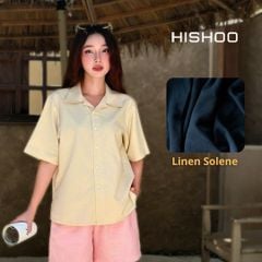 Áo Sơ Mi Kem Nữ Relax Form Rộng, Cổ Danton, Lai Ngang Linen Solene Vải Mềm Mát HISHOO A1G004