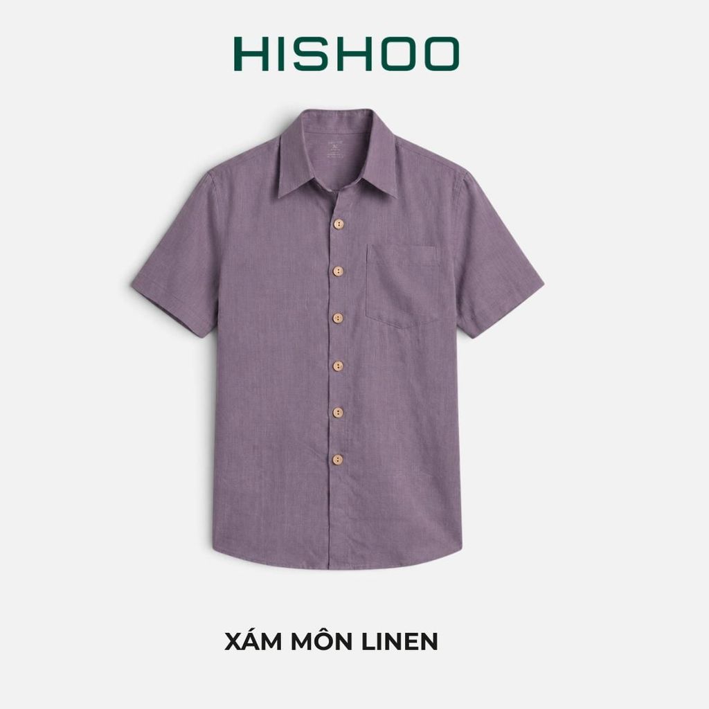 Áo Sơ Mi Nam Nút Gỗ Relax Form Rộng, Cổ Thường, Lai Ngang Linen Solene Vải Mềm Mát HISHOO A1T003