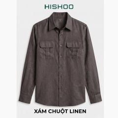 Áo Sơ Mi Nam 2 Túi Tay Dài  Relax Form Rộng, Cổ Thường, Lai Ngang Linen Solene Vải Mềm Mát HISHOO A2T005