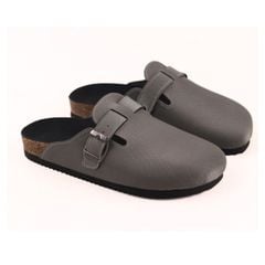 Dép đế trấu sục Boston quai ngang Xám Ghi da saffiano  HISHOO R109