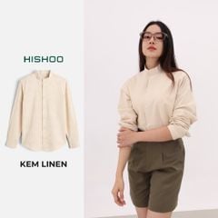 Áo Sơ Mi Tay Dài Nữ Relax Form Rộng, Cổ Tàu Vuông, Lai Ngang Linen Solene Vải Mềm Mát HISHOO A2G002