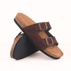 Dép đế trấu birken 2 khoá Nâu Walnut da lộn premium HISHOO H093