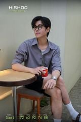 Áo Sơ Mi Nam Xám Môn Tay Dài Relax Form Rộng, Cổ Thường, Lai Ngang Linen Solene Vải Mềm Mát HISHOO A2T003