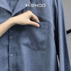 Áo Sơ Mi Nam Tay Dài Relax Form Rộng, Cổ Danton, Lai Ngang Linen Solene Vải Mềm Mát HISHOO A2T004