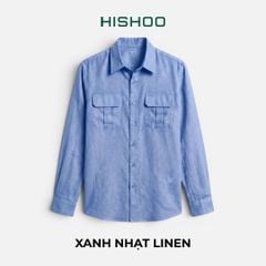 Áo Sơ Mi Nam 2 Túi Tay Dài  Relax Form Rộng, Cổ Thường, Lai Ngang Linen Solene Vải Mềm Mát HISHOO A2T005