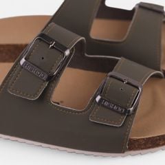 Dép đế trấu birken Rêu quai ngang 2 khoá da bò HISHOO M093