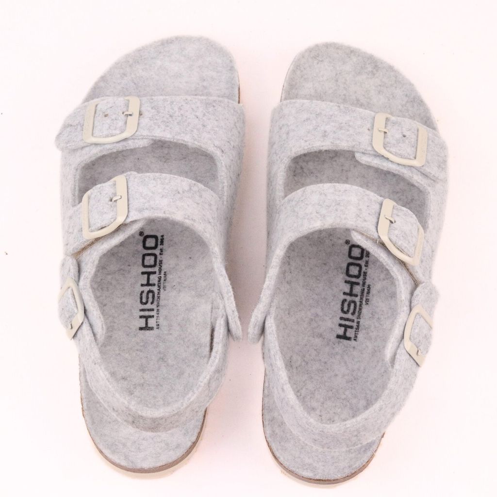 Dép đế trấu sandal birken quai ngang 2 khoá vải dạ Premium HISHOO B102